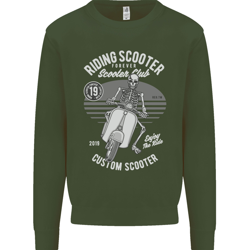 Scooter Club Motorbike Motorcycle Skull Mens Sweatshirt Jumper Forest Green