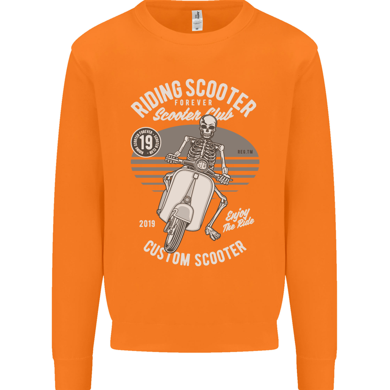 Scooter Club Motorbike Motorcycle Skull Mens Sweatshirt Jumper Orange
