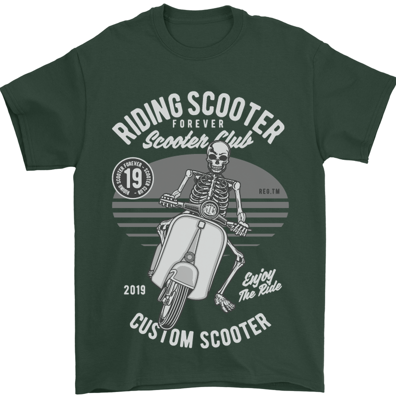 Scooter Club Motorbike Motorcycle Skull Mens T-Shirt Cotton Gildan Forest Green