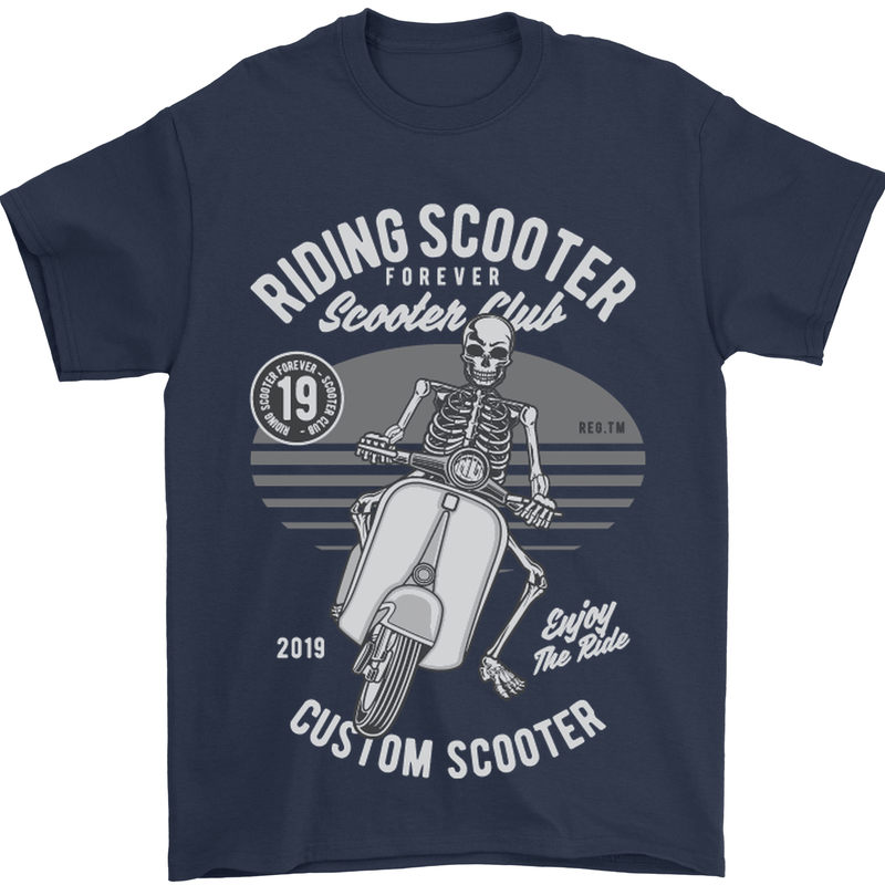 Scooter Club Motorbike Motorcycle Skull Mens T-Shirt Cotton Gildan Navy Blue