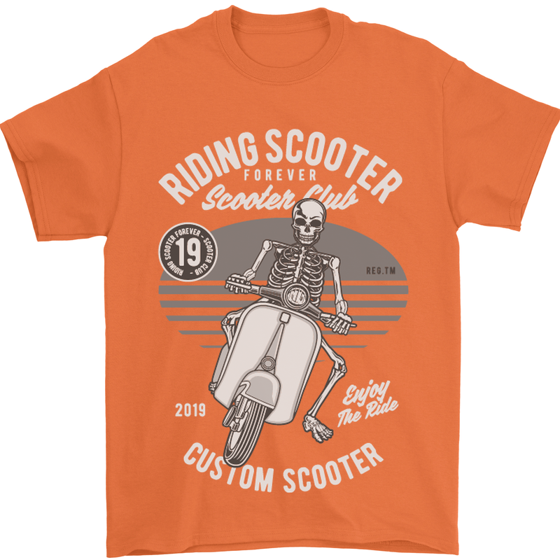 Scooter Club Motorbike Motorcycle Skull Mens T-Shirt Cotton Gildan Orange