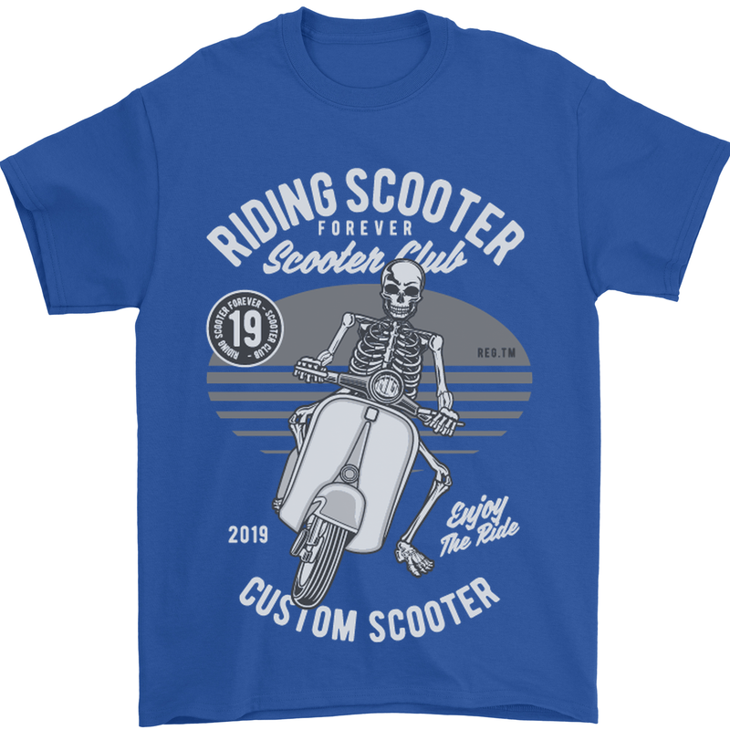 Scooter Club Motorbike Motorcycle Skull Mens T-Shirt Cotton Gildan Royal Blue