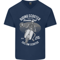 Scooter Club Motorbike Motorcycle Skull Mens V-Neck Cotton T-Shirt Navy Blue