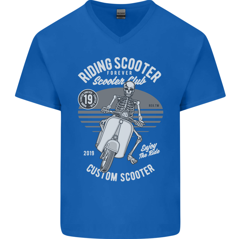 Scooter Club Motorbike Motorcycle Skull Mens V-Neck Cotton T-Shirt Royal Blue