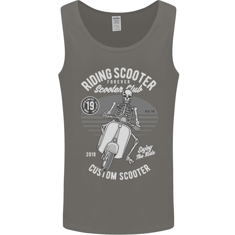 Scooter Club Motorbike Motorcycle Skull Mens Vest Tank Top Charcoal
