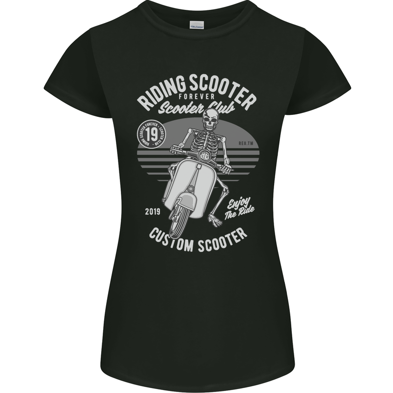 Scooter Club Motorbike Motorcycle Skull Womens Petite Cut T-Shirt Black