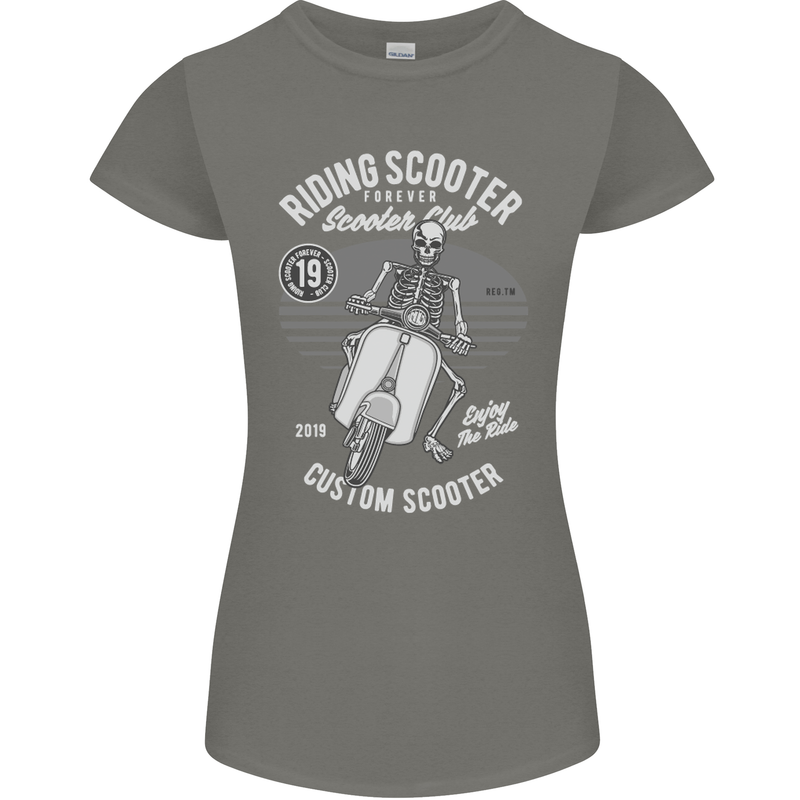 Scooter Club Motorbike Motorcycle Skull Womens Petite Cut T-Shirt Charcoal
