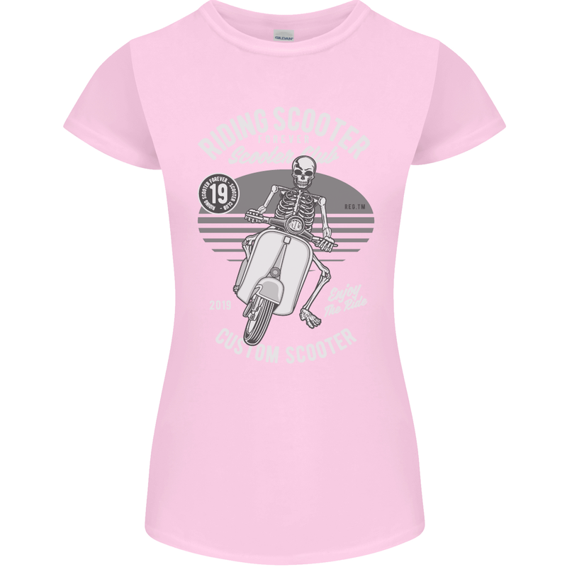 Scooter Club Motorbike Motorcycle Skull Womens Petite Cut T-Shirt Light Pink