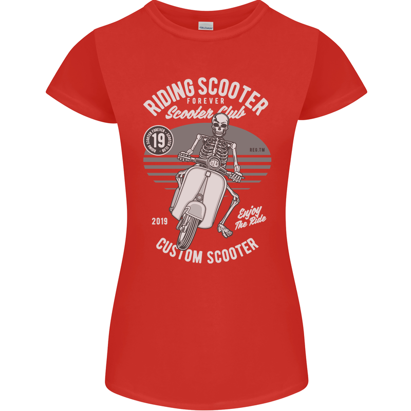 Scooter Club Motorbike Motorcycle Skull Womens Petite Cut T-Shirt Red