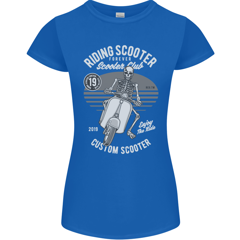 Scooter Club Motorbike Motorcycle Skull Womens Petite Cut T-Shirt Royal Blue