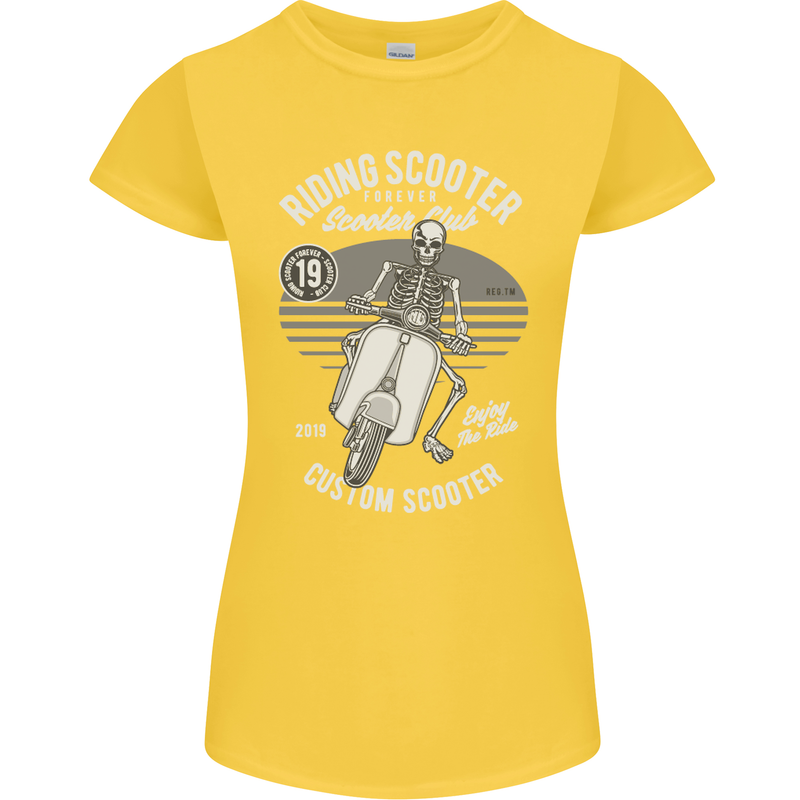 Scooter Club Motorbike Motorcycle Skull Womens Petite Cut T-Shirt Yellow