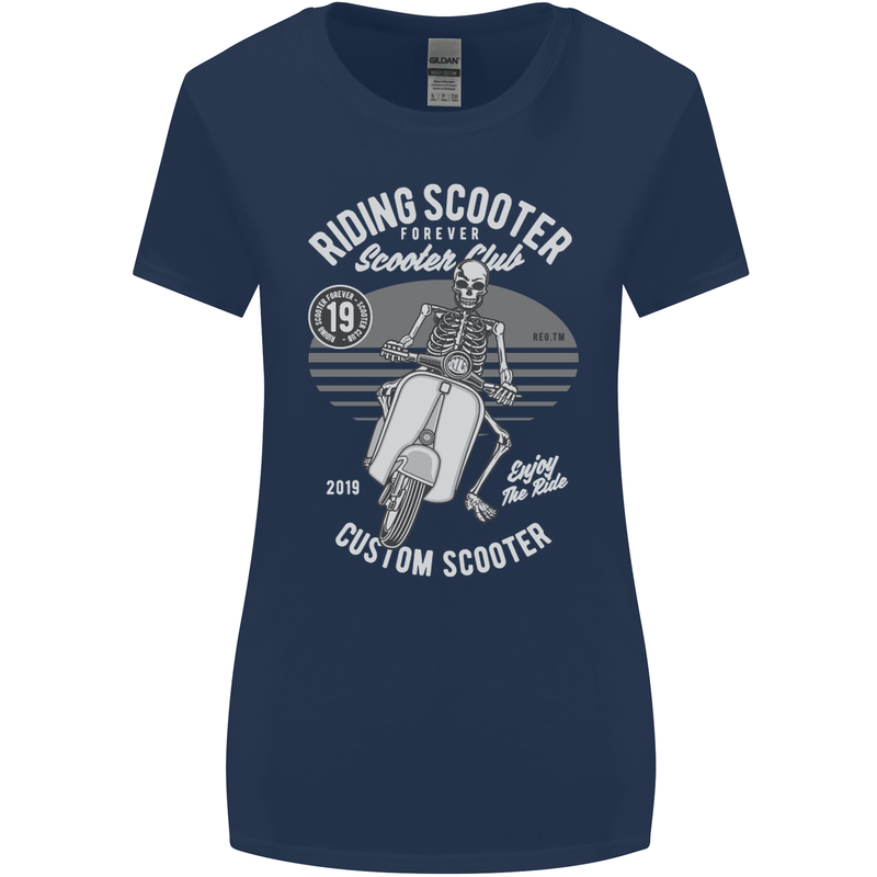 Scooter Club Motorbike Motorcycle Skull Womens Wider Cut T-Shirt Navy Blue