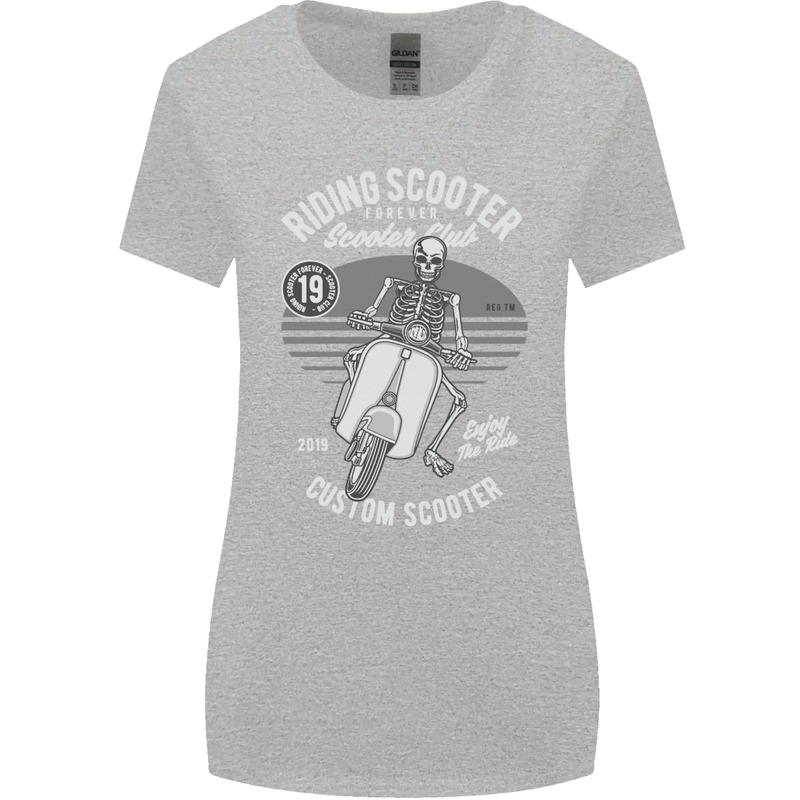 Scooter Club Motorbike Motorcycle Skull Womens Wider Cut T-Shirt Sports Grey