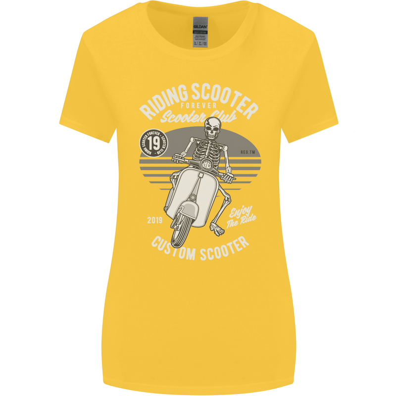 Scooter Club Motorbike Motorcycle Skull Womens Wider Cut T-Shirt Yellow