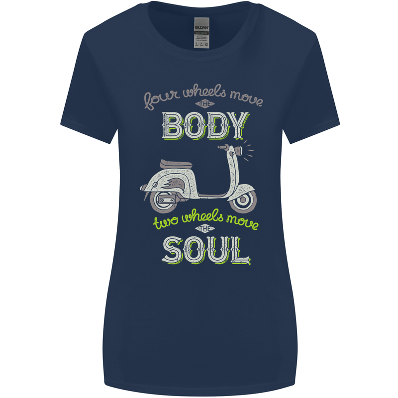 Scooter Four Wheels Move the Body Funny Womens Wider Cut T-Shirt Navy Blue