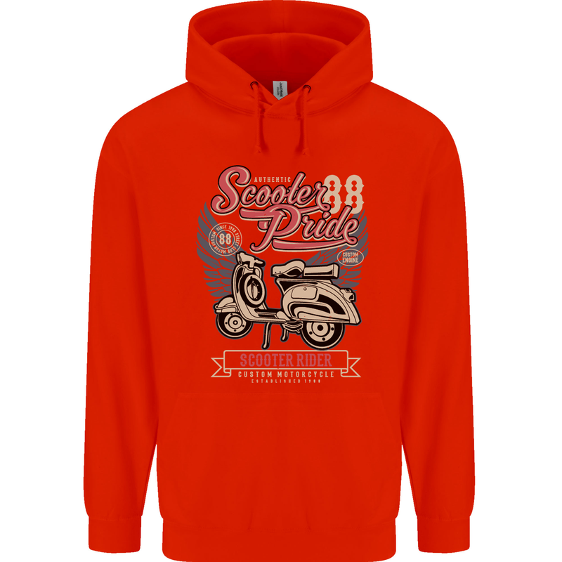 Scooter Pride 88 Motorbike Motorcycle Mens 80% Cotton Hoodie Bright Red