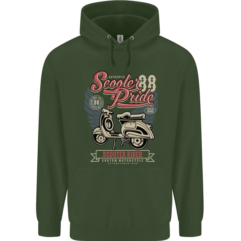 Scooter Pride 88 Motorbike Motorcycle Mens 80% Cotton Hoodie Forest Green