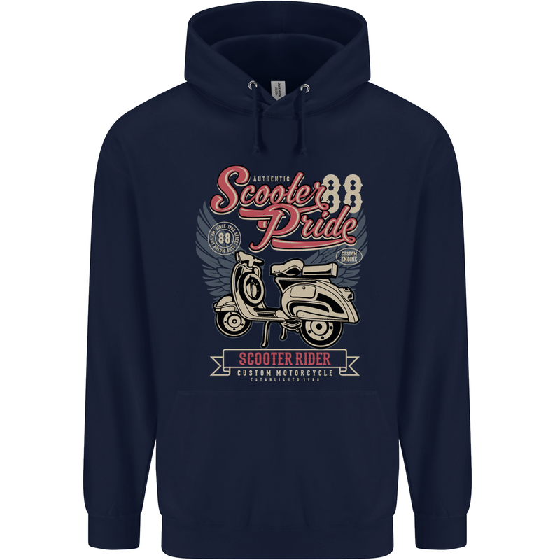 Scooter Pride 88 Motorbike Motorcycle Mens 80% Cotton Hoodie Navy Blue