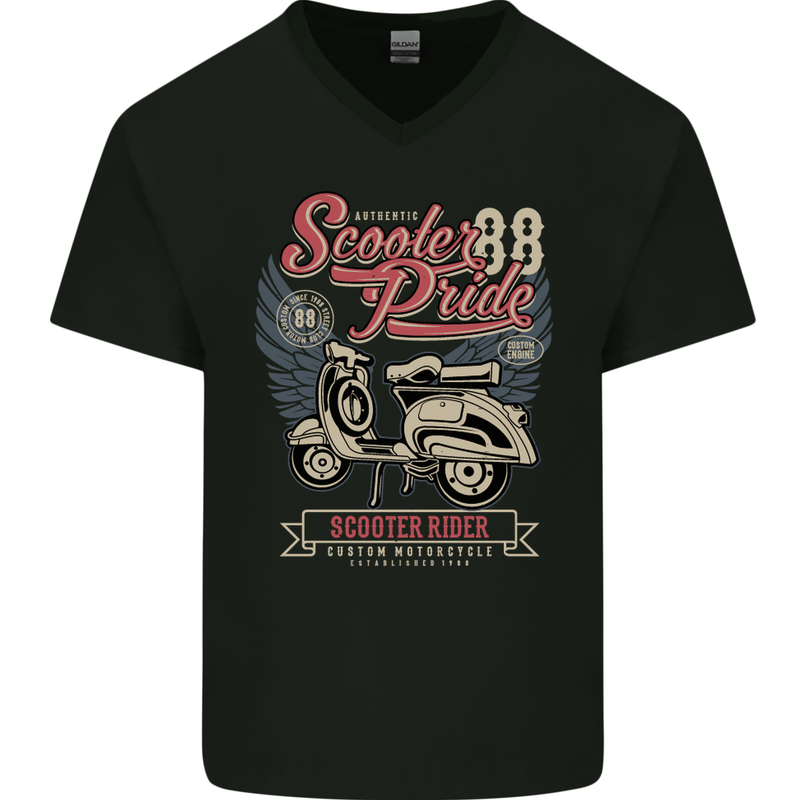 Scooter Pride 88 Motorbike Motorcycle Mens V-Neck Cotton T-Shirt Black