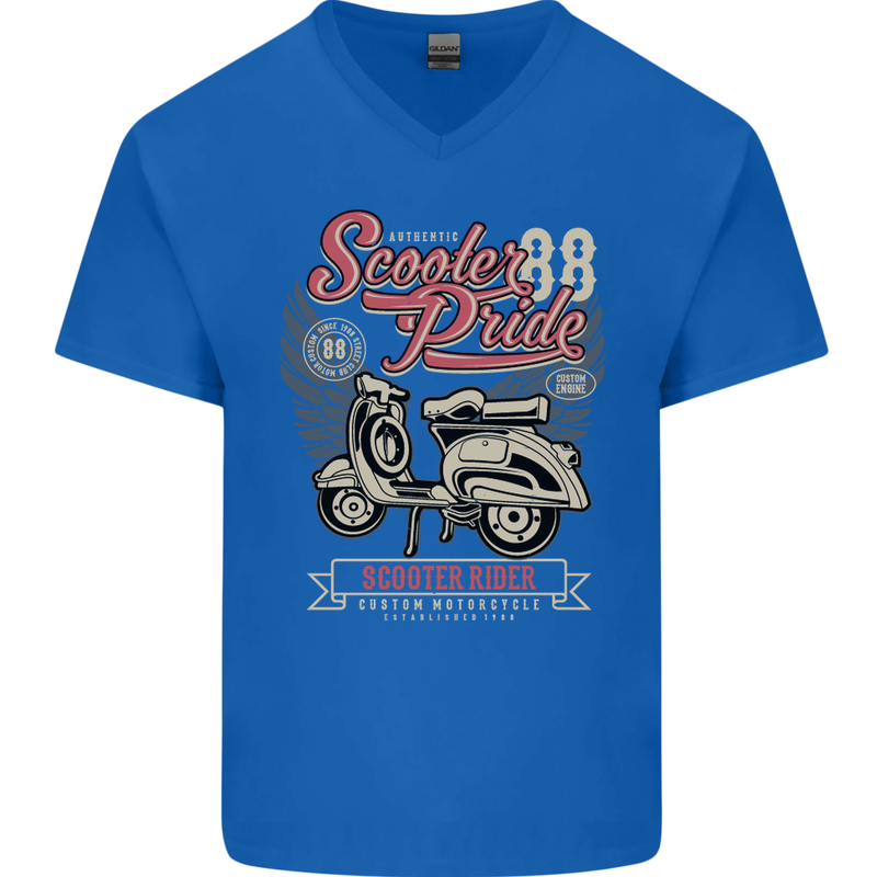Scooter Pride 88 Motorbike Motorcycle Mens V-Neck Cotton T-Shirt Royal Blue