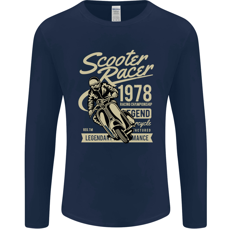 Scooter Racer Legend 1978 Motorbike Mens Long Sleeve T-Shirt Navy Blue