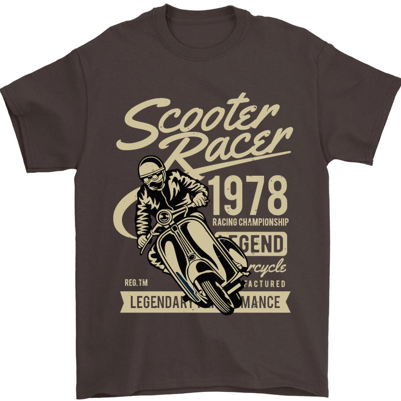 Scooter Racer Legend 1978 Motorbike Mens T-Shirt Cotton Gildan Dark Chocolate