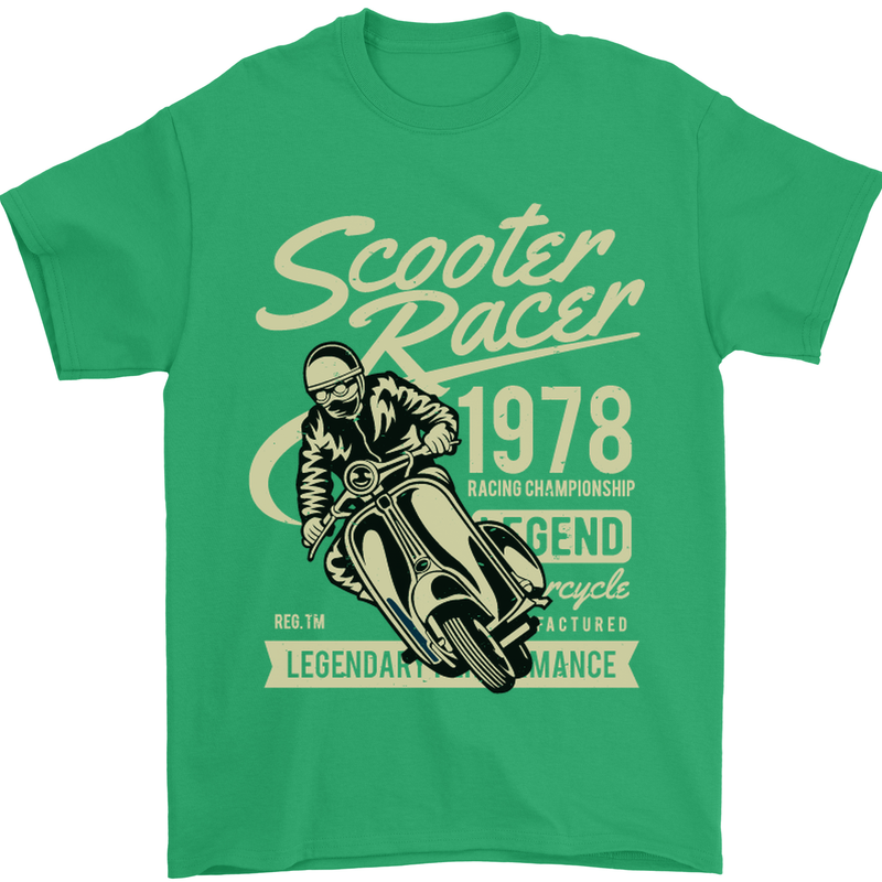 Scooter Racer Legend 1978 Motorbike Mens T-Shirt Cotton Gildan Irish Green