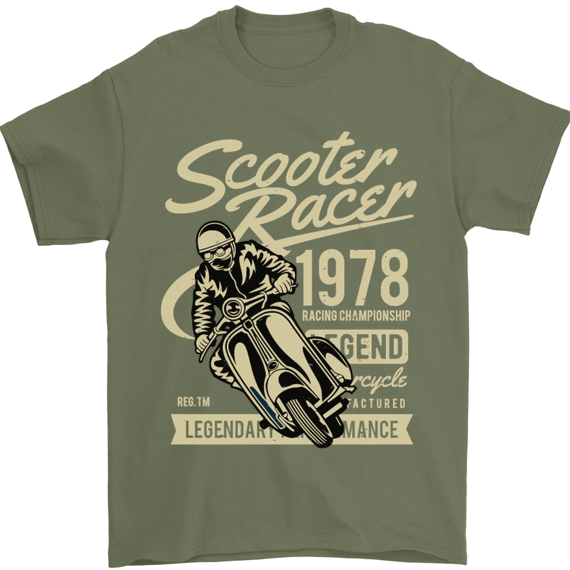 Scooter Racer Legend 1978 Motorbike Mens T-Shirt Cotton Gildan Military Green