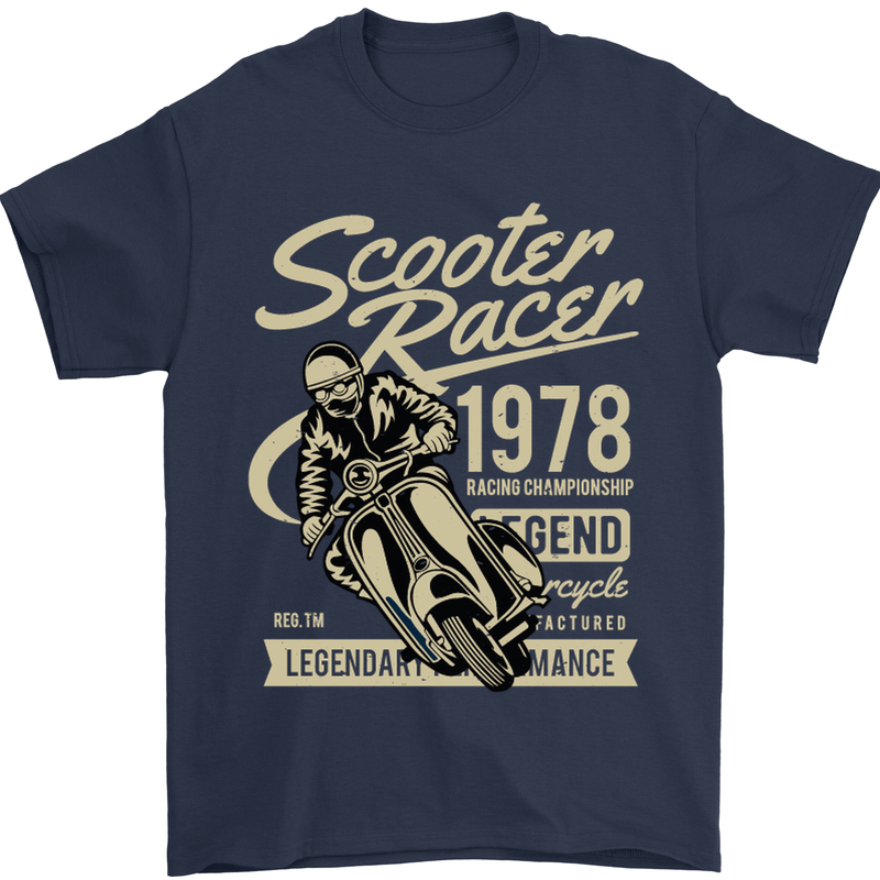 Scooter Racer Legend 1978 Motorbike Mens T-Shirt Cotton Gildan Navy Blue