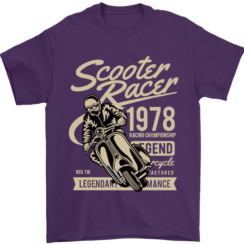 Scooter Racer Legend 1978 Motorbike Mens T-Shirt Cotton Gildan Purple