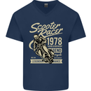 Scooter Racer Legend 1978 Motorbike Mens V-Neck Cotton T-Shirt Navy Blue