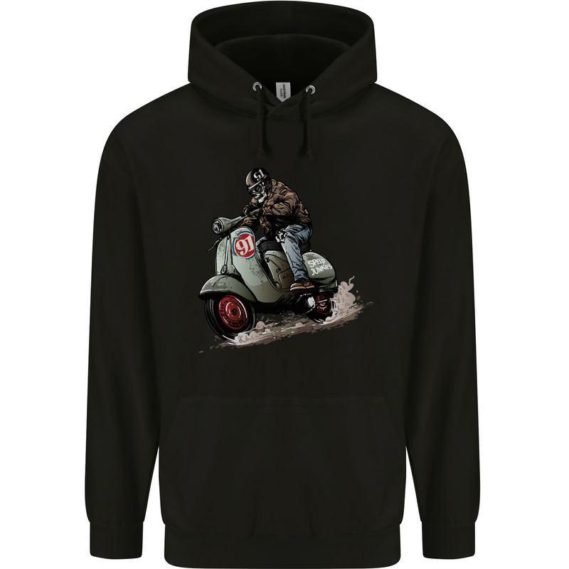 Scooter Skull MOD Moped Motorcycle Biker Childrens Kids Hoodie Black