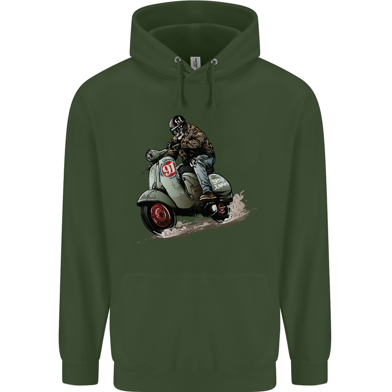 Scooter Skull MOD Moped Motorcycle Biker Childrens Kids Hoodie Forest Green