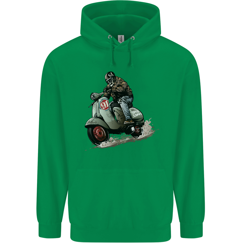 Scooter Skull MOD Moped Motorcycle Biker Childrens Kids Hoodie Irish Green