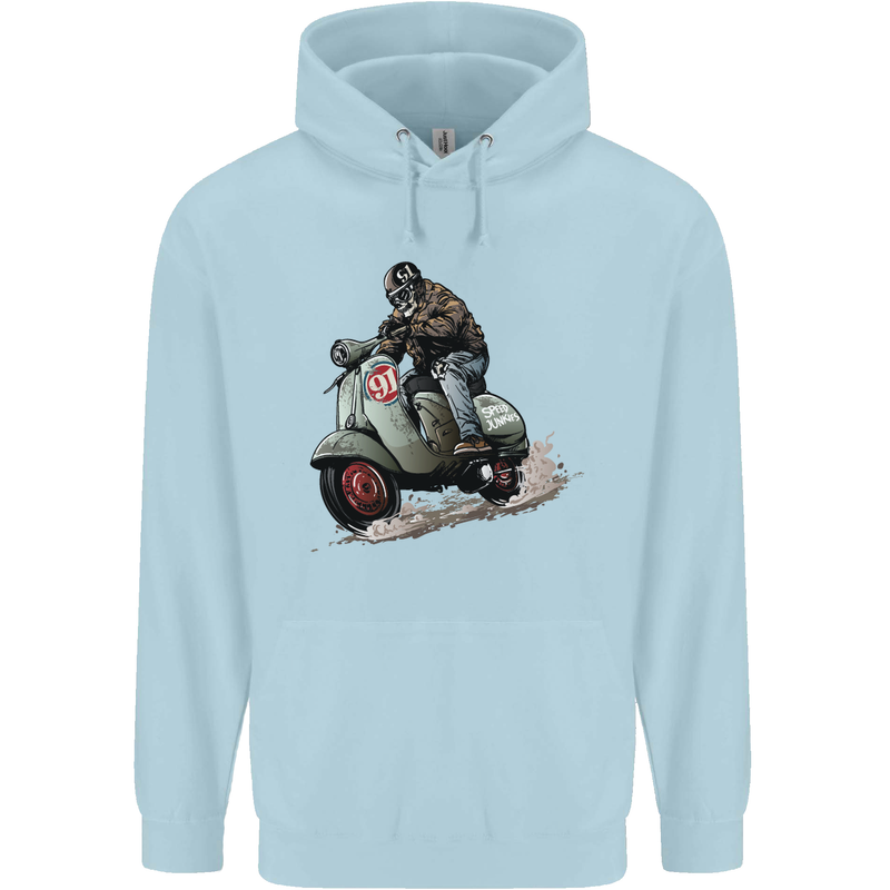 Scooter Skull MOD Moped Motorcycle Biker Childrens Kids Hoodie Light Blue