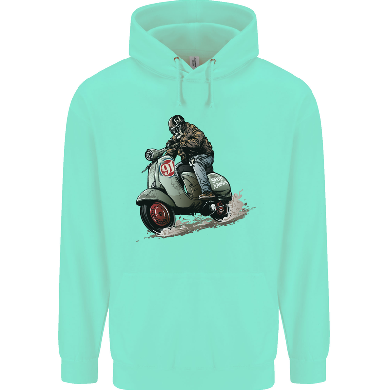 Scooter Skull MOD Moped Motorcycle Biker Childrens Kids Hoodie Peppermint