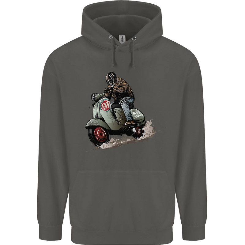 Scooter Skull MOD Moped Motorcycle Biker Childrens Kids Hoodie Storm Grey