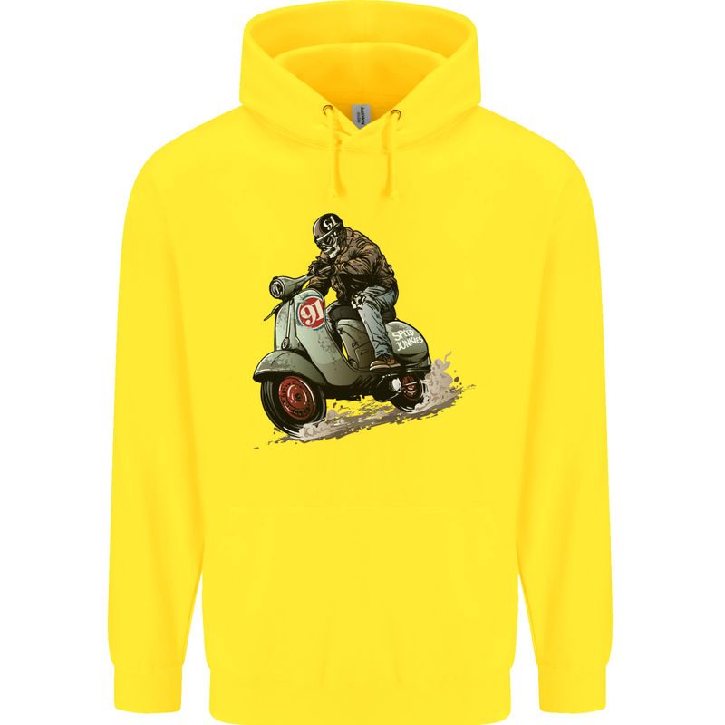 Scooter Skull MOD Moped Motorcycle Biker Childrens Kids Hoodie Yellow