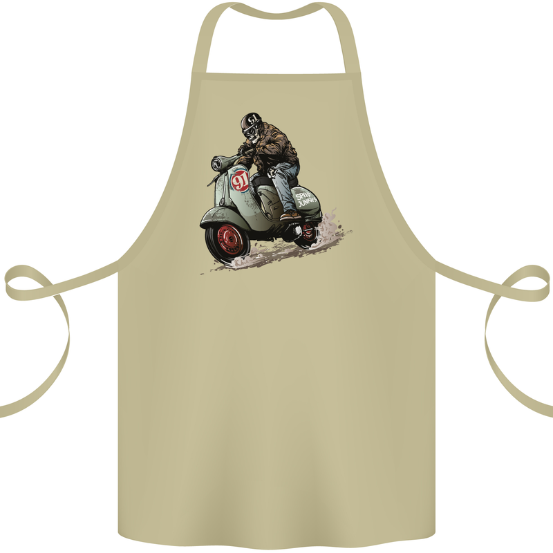 Scooter Skull MOD Moped Motorcycle Biker Cotton Apron 100% Organic Khaki