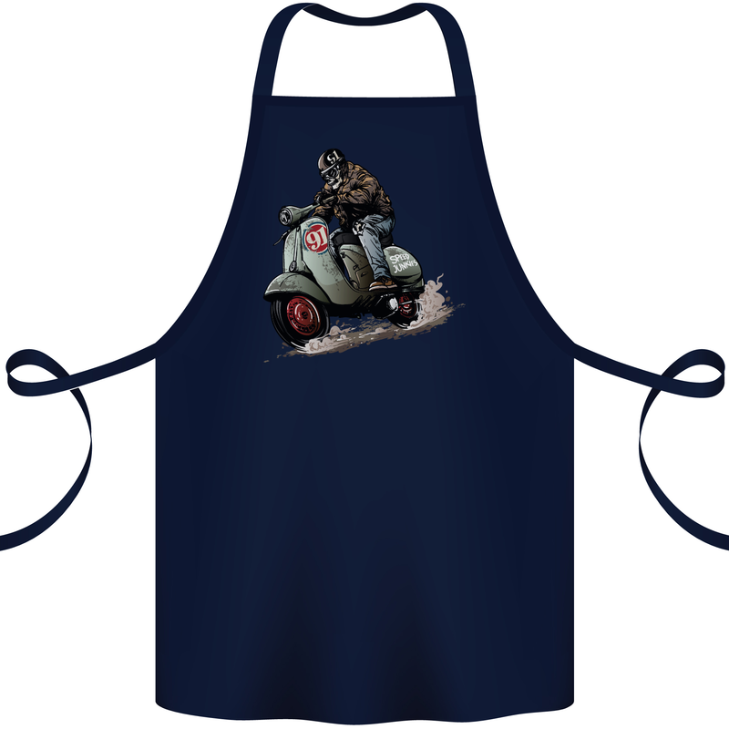 Scooter Skull MOD Moped Motorcycle Biker Cotton Apron 100% Organic Navy Blue