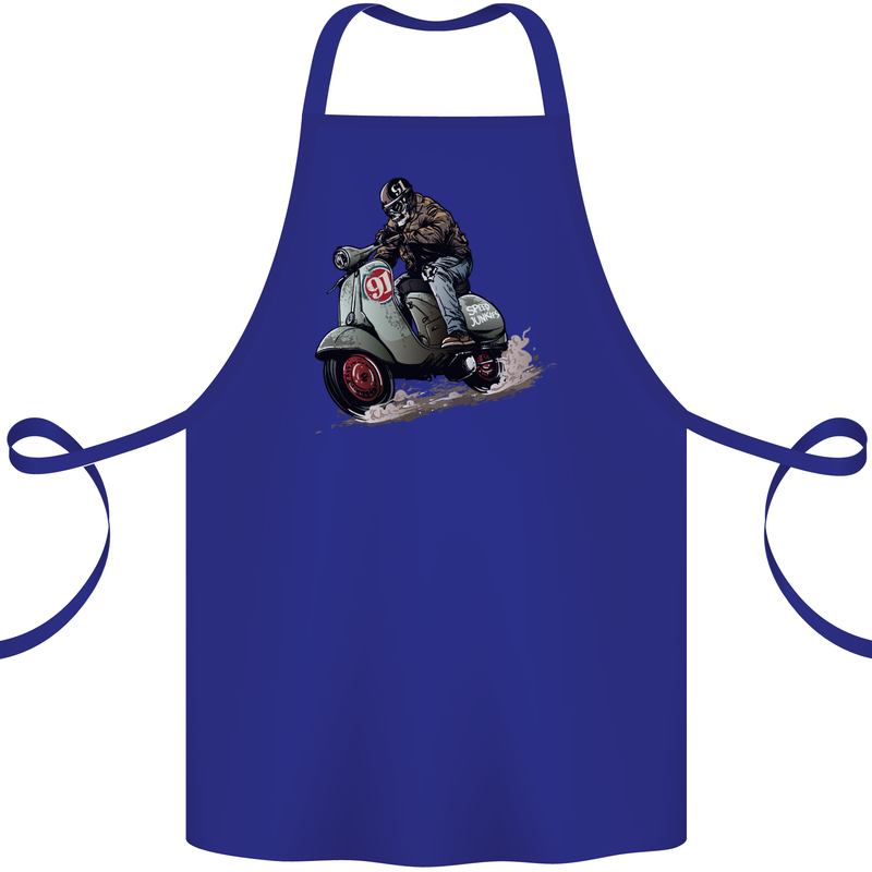 Scooter Skull MOD Moped Motorcycle Biker Cotton Apron 100% Organic Royal Blue
