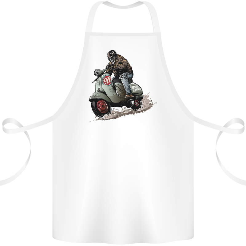 Scooter Skull MOD Moped Motorcycle Biker Cotton Apron 100% Organic White