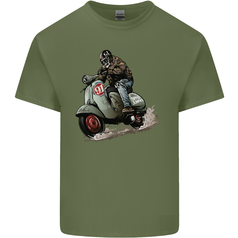 Scooter Skull MOD Moped Motorcycle Biker Mens Cotton T-Shirt Tee Top Military Green