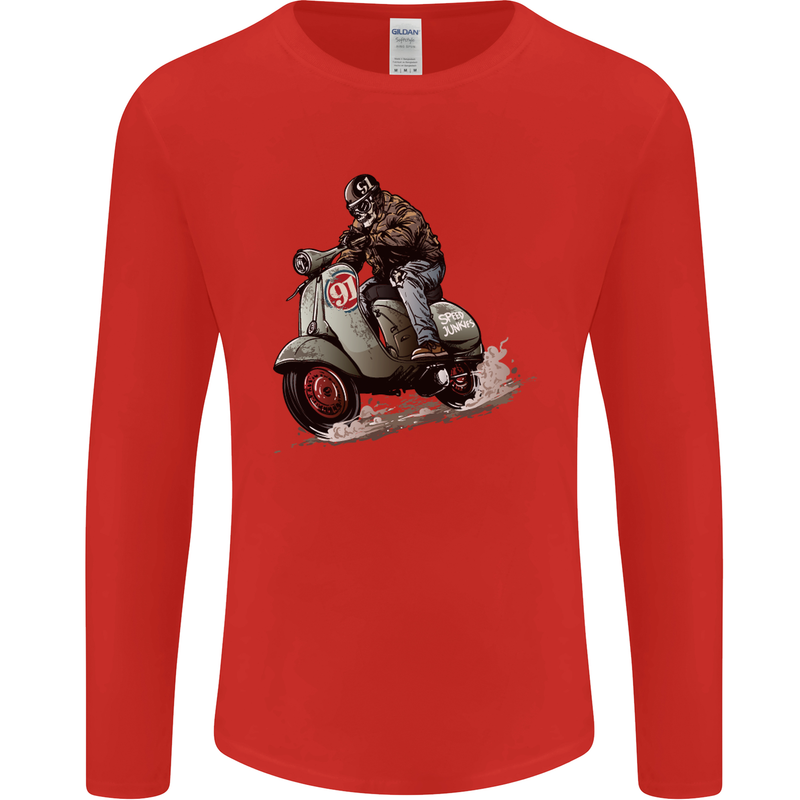 Scooter Skull MOD Moped Motorcycle Biker Mens Long Sleeve T-Shirt Red