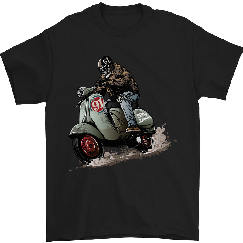 Scooter Skull MOD Moped Motorcycle Biker Mens T-Shirt Cotton Gildan Black