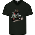 Scooter Skull MOD Moped Motorcycle Biker Mens V-Neck Cotton T-Shirt Black