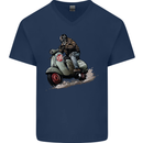 Scooter Skull MOD Moped Motorcycle Biker Mens V-Neck Cotton T-Shirt Navy Blue