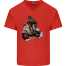 Scooter Skull MOD Moped Motorcycle Biker Mens V-Neck Cotton T-Shirt Red