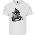 Scooter Skull MOD Moped Motorcycle Biker Mens V-Neck Cotton T-Shirt White