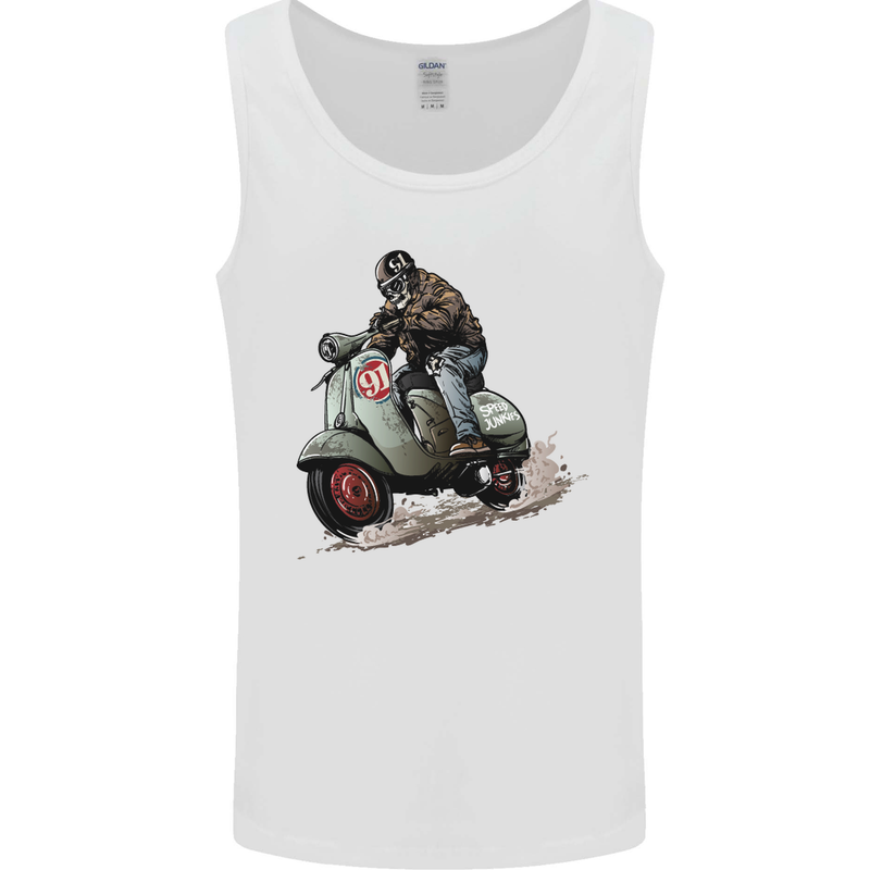 Scooter Skull MOD Moped Motorcycle Biker Mens Vest Tank Top White